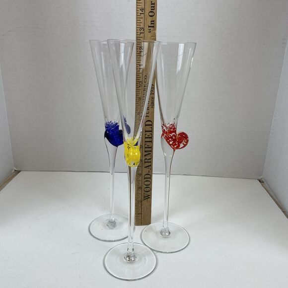 Set of 3 Murano Art Glass Cobalt Snail Escargot Crystal Champagne Flutes - Picture 6 of 9